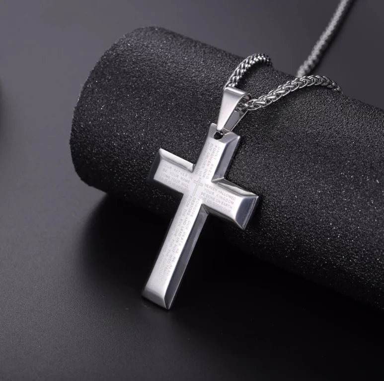Cross Necklace with Jesus and Bible Verse Design