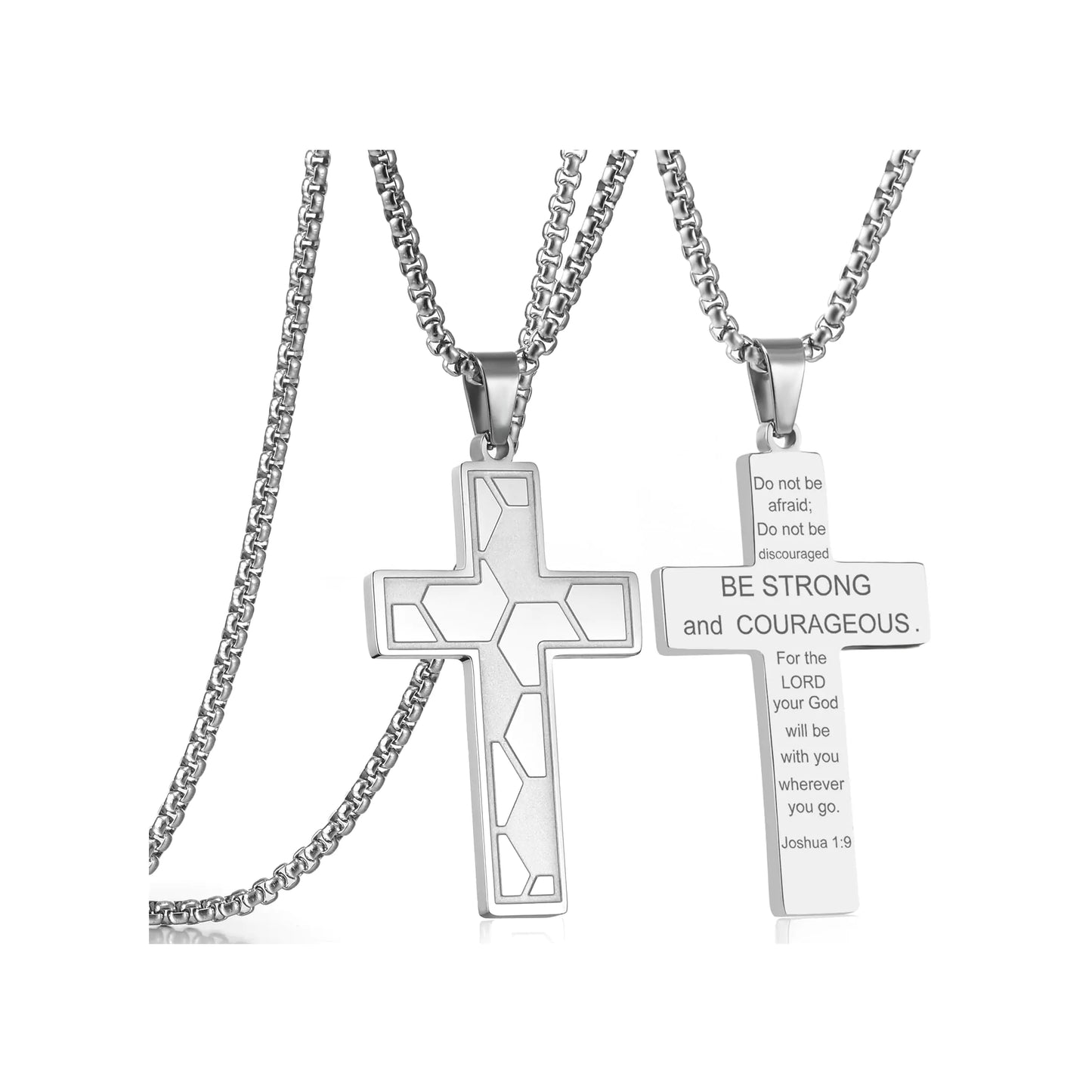RWQIAN Silver Soccer Cross Necklace for Men Bible VerseReligious Faith Christian Scriptures Joshua 1 9 Pendant Cross Chain Baptism 1st First Communion Gifts for Men Graduation Fathers day Jewelry