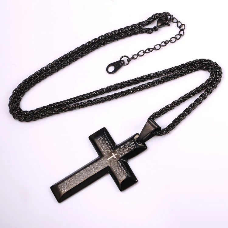 Cross Necklace with Jesus and Bible Verse Design