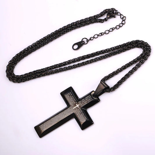 Cross Necklace with Jesus and Bible Verse Design