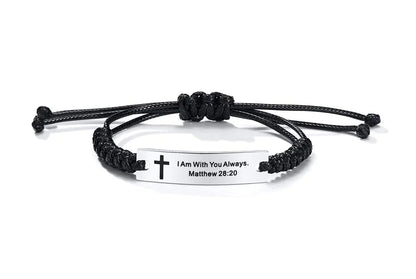 MEALGUET Matthew 28:20 I Am With You Always Engraved Religious Scripture Quote Faith Christian Bible Verse ID Bracelets for Men Women